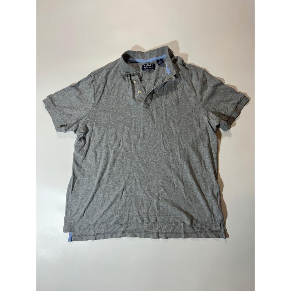 Chaps Polo Shirt Mens Large Gray Excellent Short Sleeve Cotton Blend Crest Logo